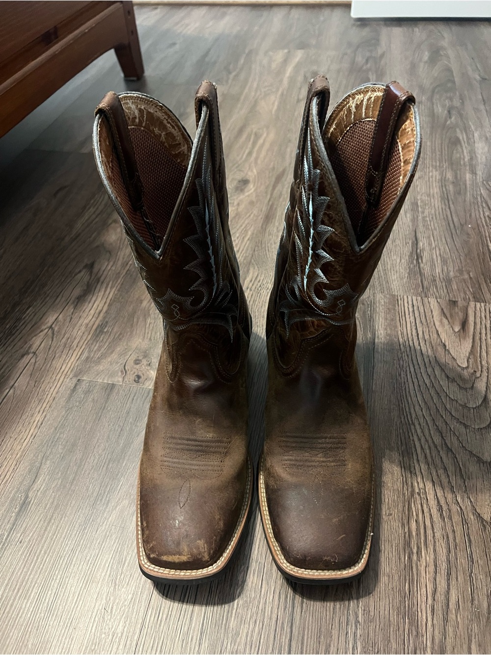 Men's Brown Leather Western Cowboy Boots - Square Toe Classic Style